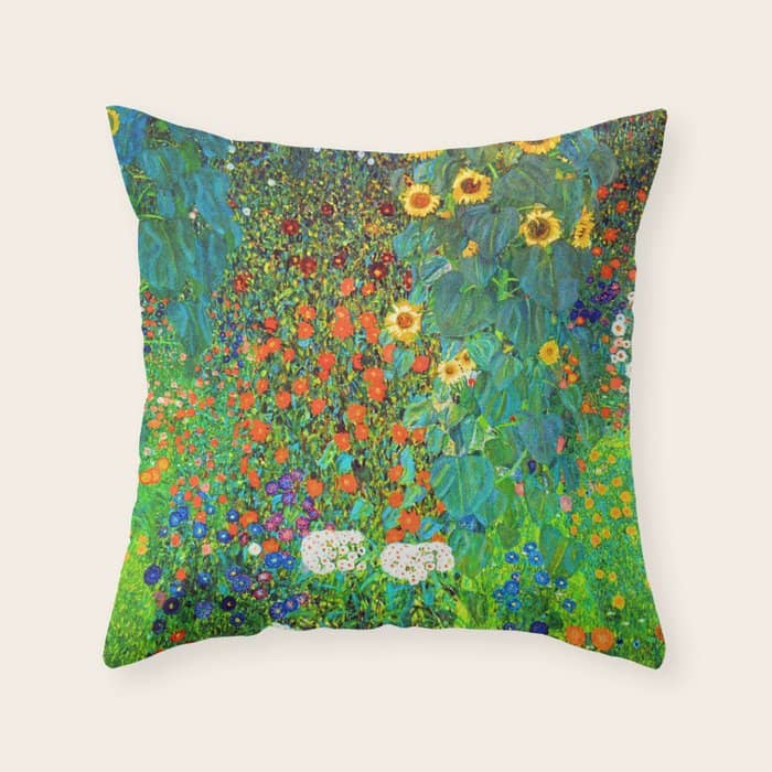 Gustav Klimt Garden With Sunflowers Throw Pillow