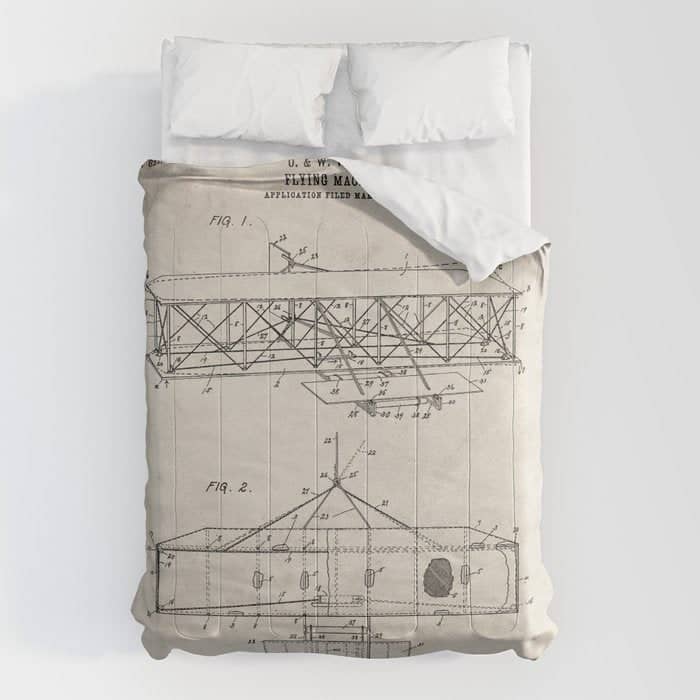 Wright Brother'S Airplane Patent - Aviation History Art - Antique Comforter