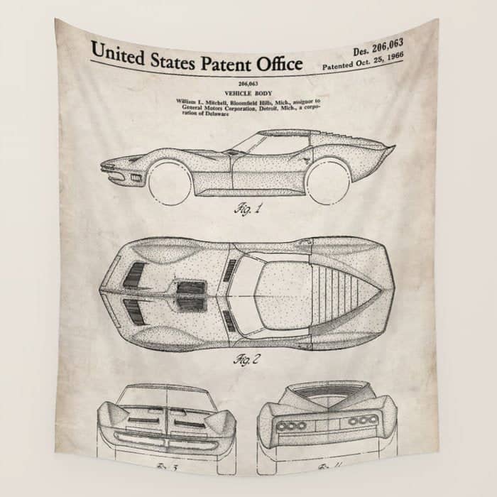 Classic Car Patent - American Car Art - Antique Wall Tapestry