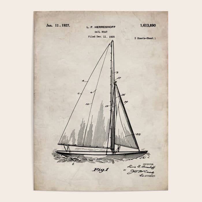 Sailboat Patent - Yacht Art - Antique Poster