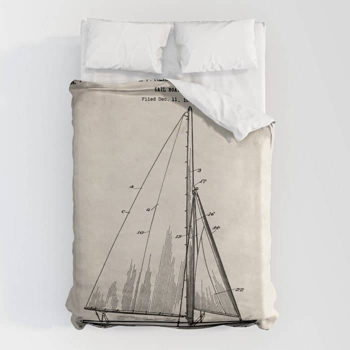 Sailboat Patent - Yacht Art - Antique Duvet Cover