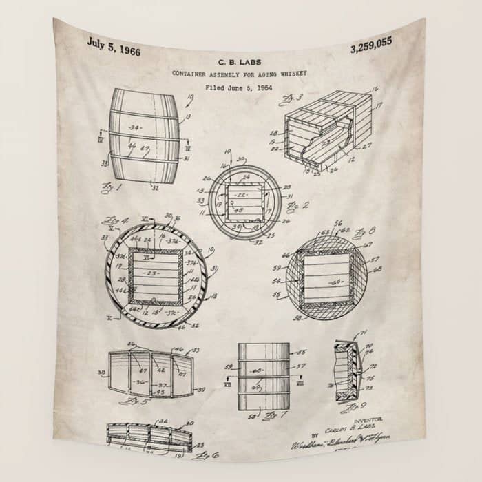 Whisky Barrel Patent - Whisky Art - Antique Wall Tapestry