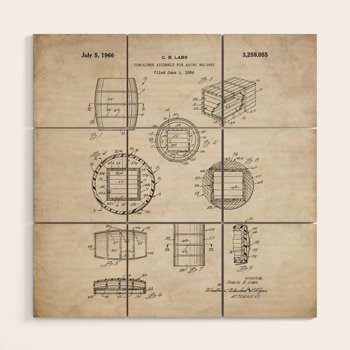 Whisky Barrel Patent - Whisky Art - Antique Wood Wall Art