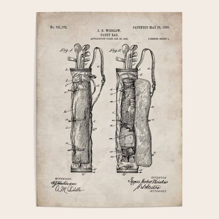 Golf Bag Patent - Caddy Art - Antique Poster