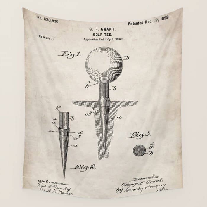 Golf Tee Patent - Golfing Tee Art - Antique Wall Tapestry