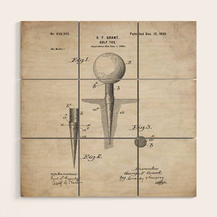 Golf Tee Patent - Golfing Tee Art - Antique Wood Wall Art