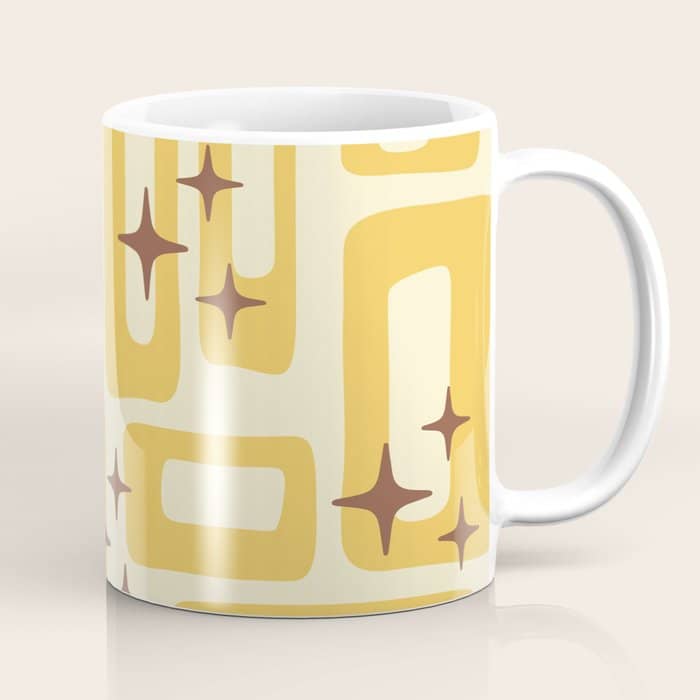 Retro Mid Century Modern Abstract Pattern 577 Yellow Brown Coffee Mug