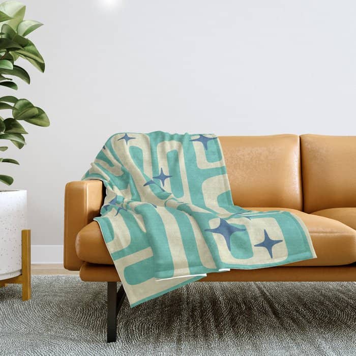 Retro Mid Century Modern Abstract Pattern 576 Turquoise Blue Throw Blanket