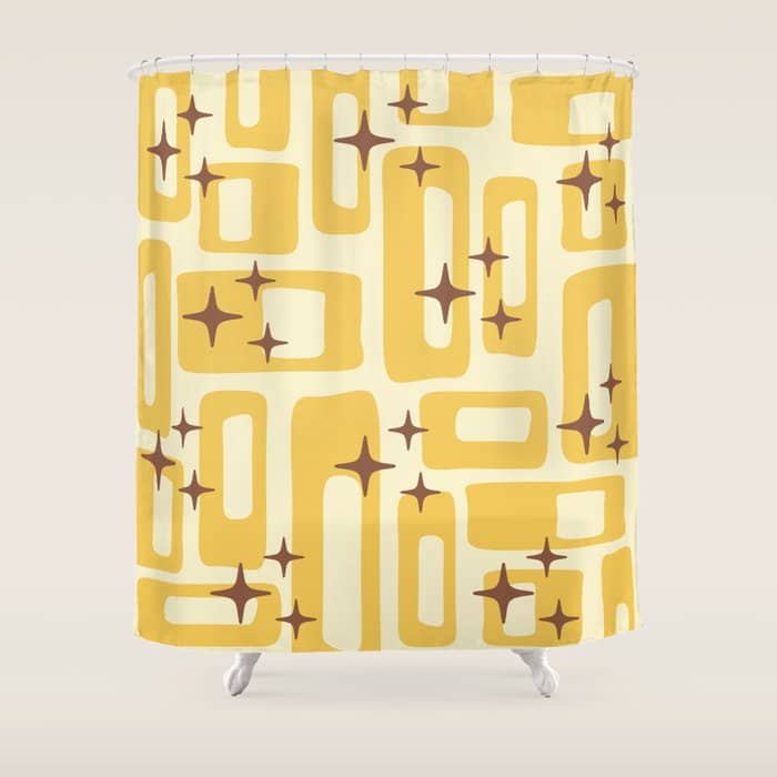 Retro Mid Century Modern Abstract Pattern 577 Yellow Brown Shower Curtain