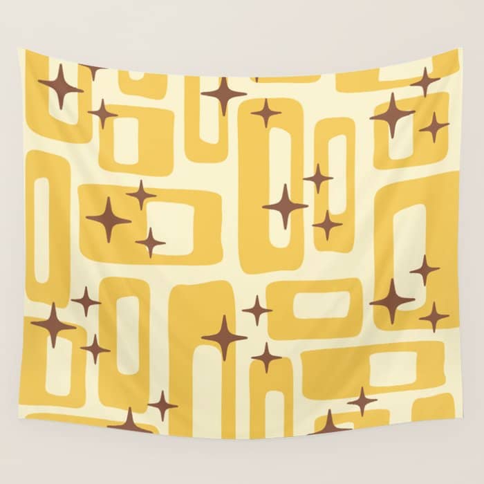 Retro Mid Century Modern Abstract Pattern 577 Yellow Brown Wall Tapestry