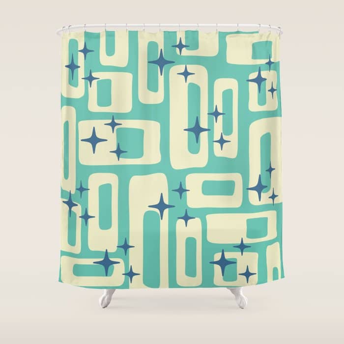 Retro Mid Century Modern Abstract Pattern 576 Turquoise Blue Shower Curtain