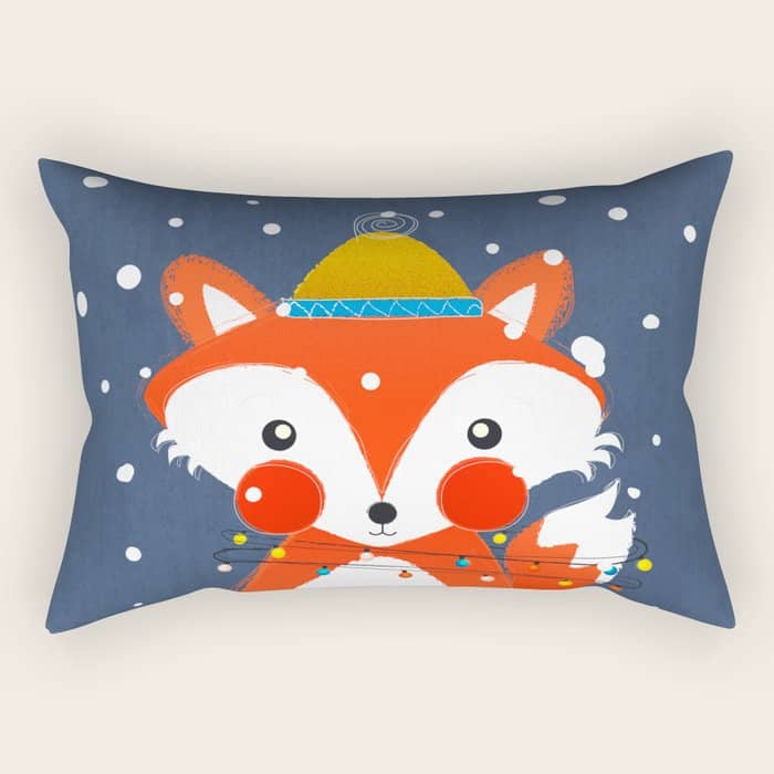 Cute Christmas Fox In The Snow Rectangular Pillow