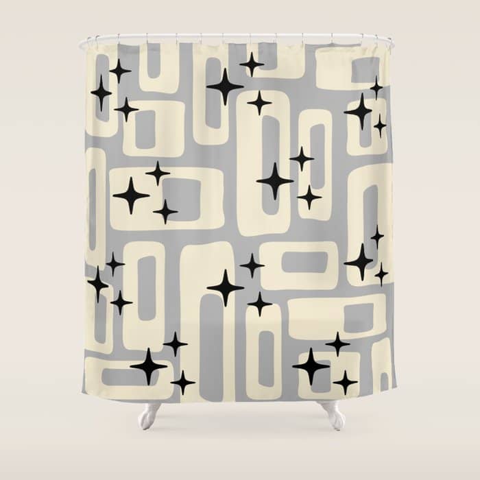 Retro Mid Century Modern Abstract Pattern 576 Gray Black Shower Curtain