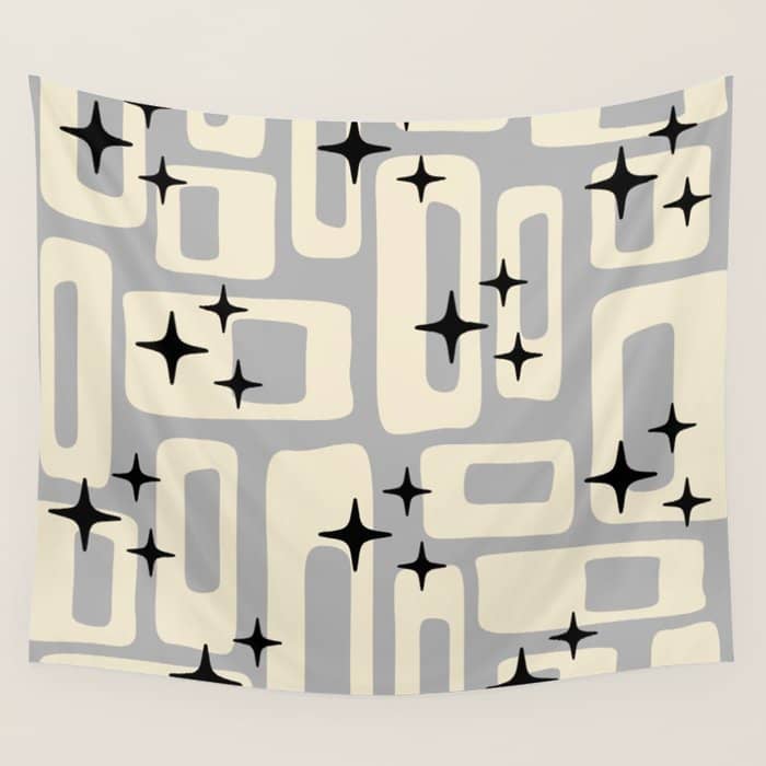 Retro Mid Century Modern Abstract Pattern 576 Gray Black Wall Tapestry