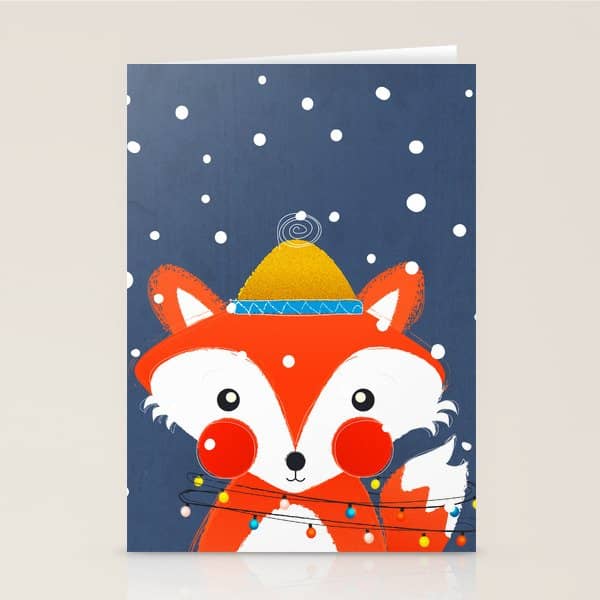 Cute Christmas Fox In The Snow Stationery Card