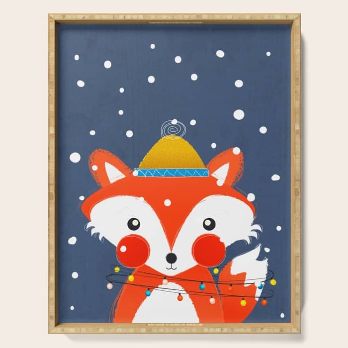 Cute Christmas Fox In The Snow Serving Tray