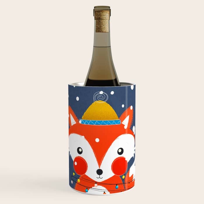 Cute Christmas Fox In The Snow Wine Chiller