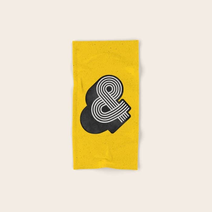 Ampersand Black And White And Yellow 3d Typography Design Minimalist Home Decor Wall Decor Bath Towel