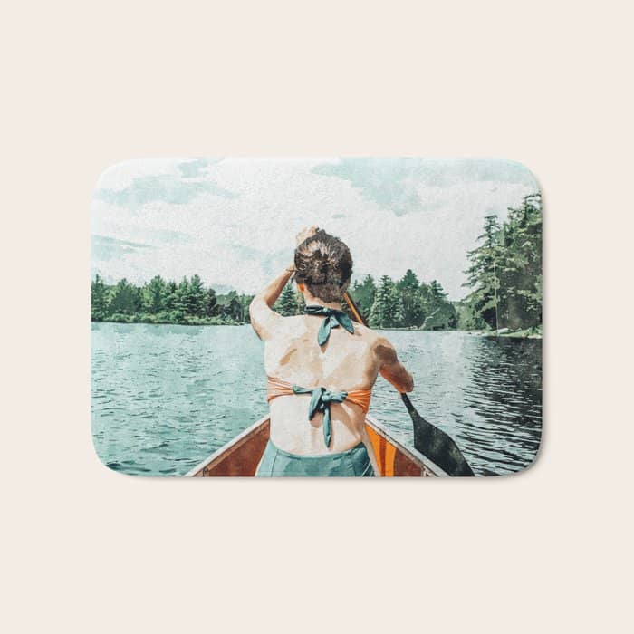 Row Your Own Boat | Woman Empowerment Confidence Painting | Positive Growth Mindset Boho Adventure  Bath Mat