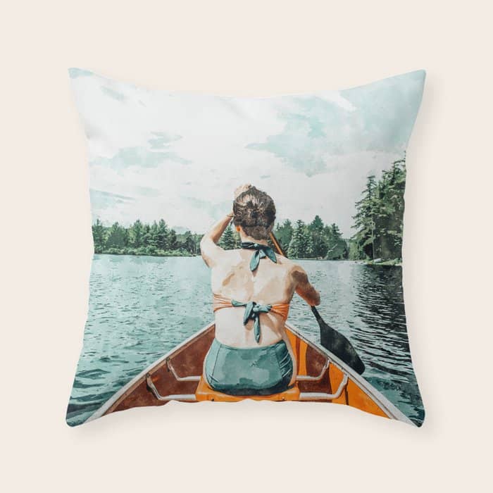 Row Your Own Boat | Woman Empowerment Confidence Painting | Positive Growth Mindset Boho Adventure  Throw Pillow