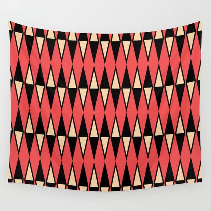 Mid Century Modern Diamond Pattern Red Black Cream 231 Wall Tapestry