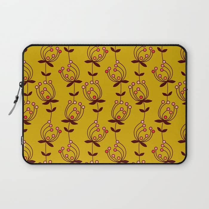 Flowers On Yellow Seamless Pattern - Mustard Yellow Laptop Sleeve