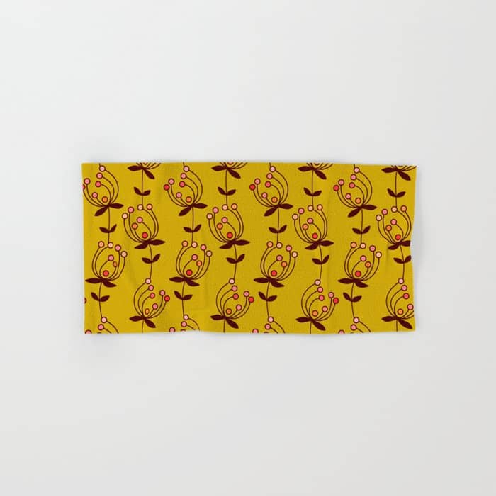 Flowers On Yellow Seamless Pattern - Mustard Yellow Bath Towel