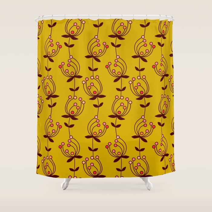 Flowers On Yellow Seamless Pattern - Mustard Yellow Shower Curtain