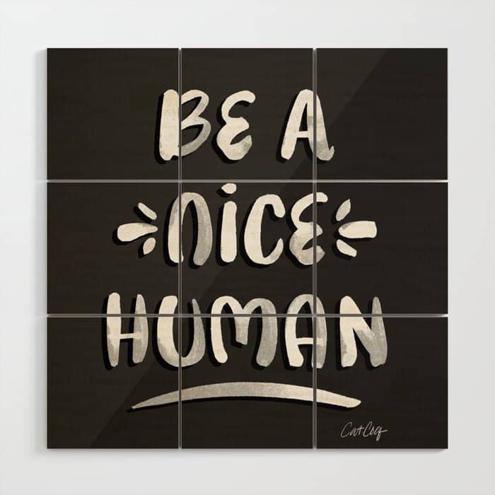 Be A Nice Human - White Type On Black Palette Wood Wall Art