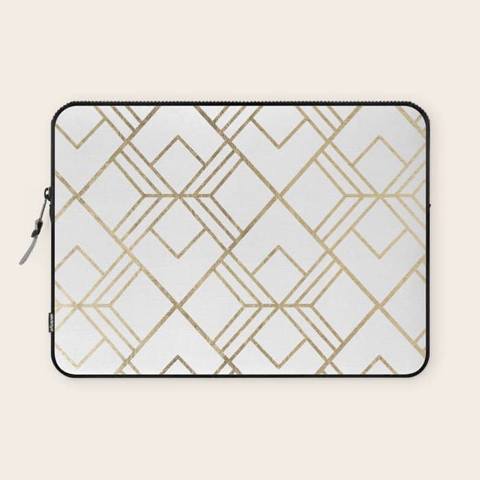 Geometrical White Faux Gold Elegant Stylish Diamonds Laptop Sleeve