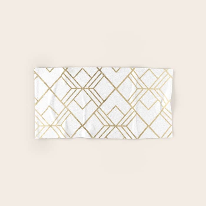 Geometrical White Faux Gold Elegant Stylish Diamonds Bath Towel