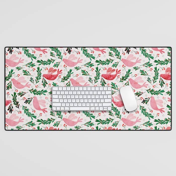 Festive Birds - Christmas Pattern No2 Desk Mat
