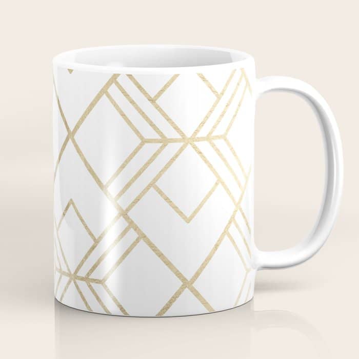 Geometrical White Faux Gold Elegant Stylish Diamonds Coffee Mug