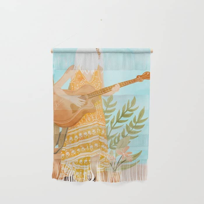 Music Soothes My Soul | Urban Hippie Bohemian Woman Playing The Guitar | Plant Lady Painting Wall Hanging