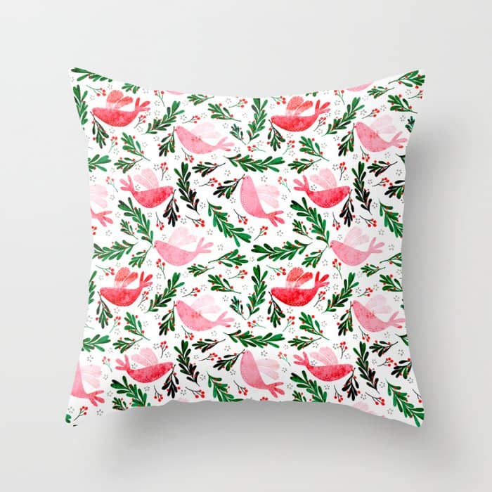 Festive Birds - Christmas Pattern No2 Throw Pillow