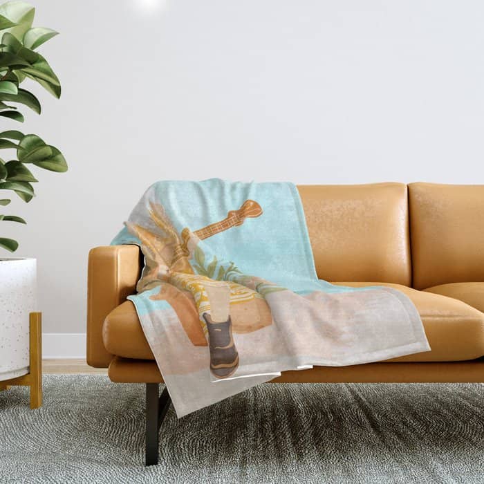 Music Soothes My Soul | Urban Hippie Bohemian Woman Playing The Guitar | Plant Lady Painting Throw Blanket