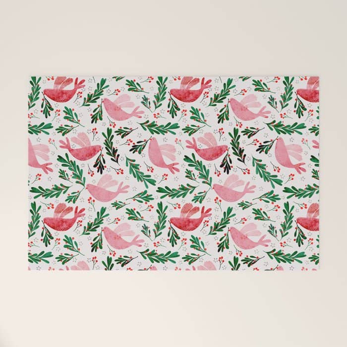 Festive Birds - Christmas Pattern No2 Welcome Mat