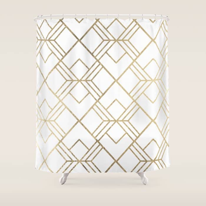 Geometrical White Faux Gold Elegant Stylish Diamonds Shower Curtain