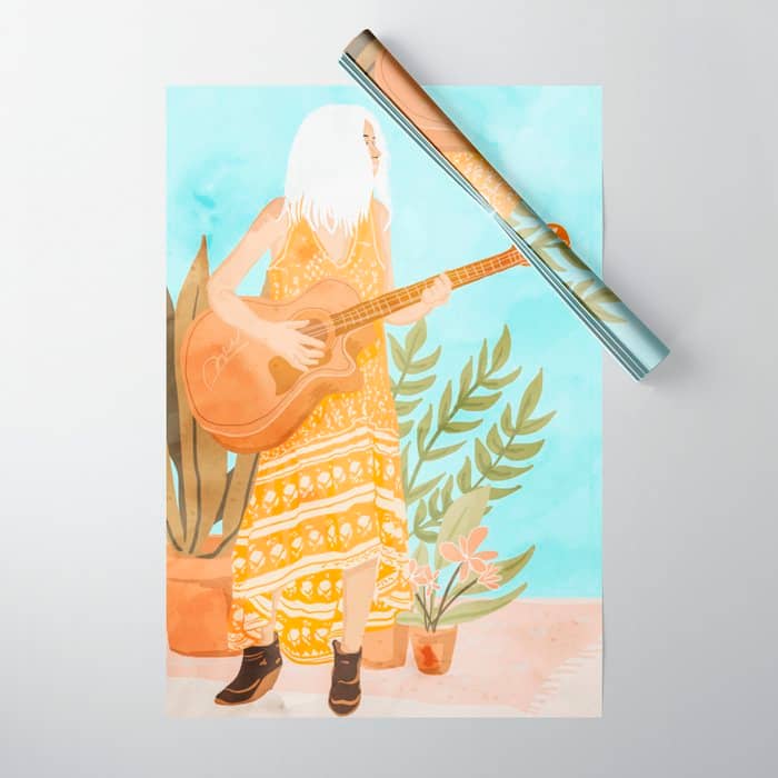 Music Soothes My Soul | Urban Hippie Bohemian Woman Playing The Guitar | Plant Lady Painting Wrapping Paper