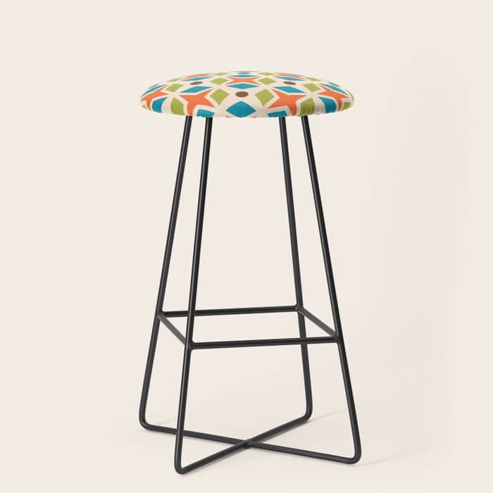 Mid Century Modern Abstract Star Dot Pattern 441 Orange Brown Turquoise Chartreuse Stool