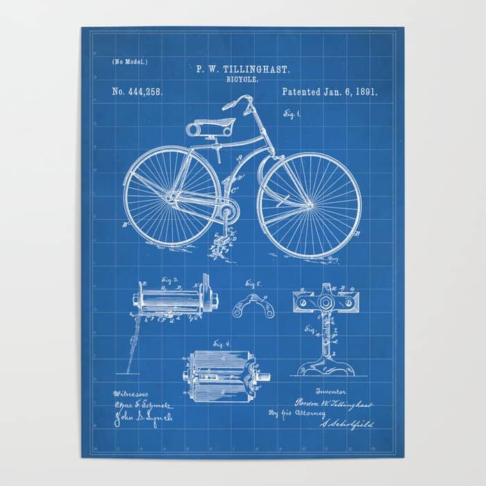 Bicycle Patent - Cyclling Art - Blueprint Poster