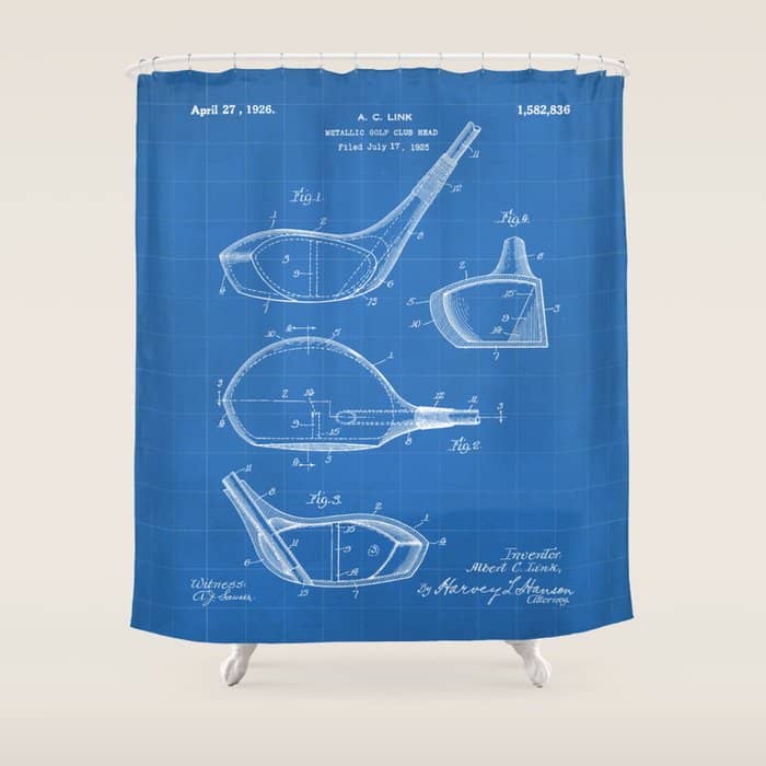 Golf Driver Patent - Golf Art - Blueprint Shower Curtain