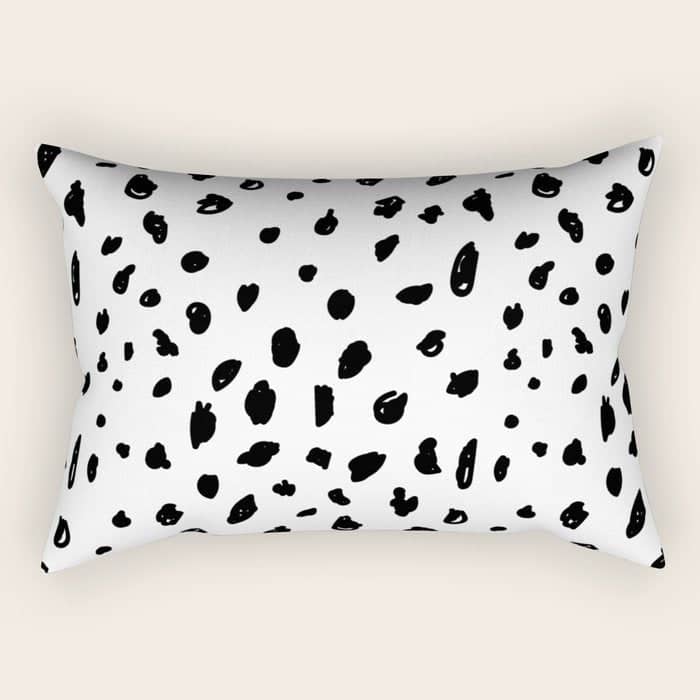 Black Geometrical Hand Painted Polka Dots Confetti Pattern Rectangular Pillow