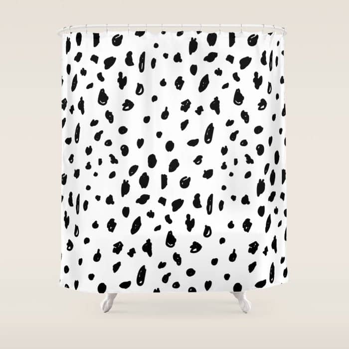 Black Geometrical Hand Painted Polka Dots Confetti Pattern Shower Curtain