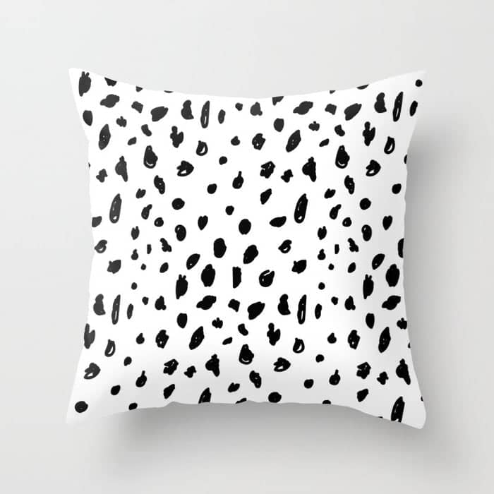 Black Geometrical Hand Painted Polka Dots Confetti Pattern Throw Pillow