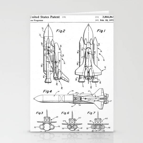 Nasa Space Shuttle Patent - Nasa Shuttle Art - Black And White Stationery Card