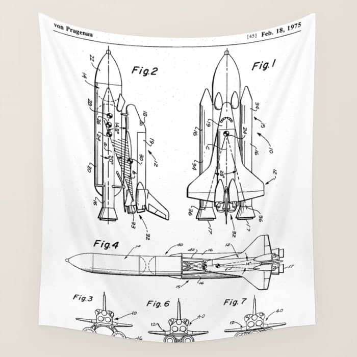 Nasa Space Shuttle Patent - Nasa Shuttle Art - Black And White Wall Tapestry