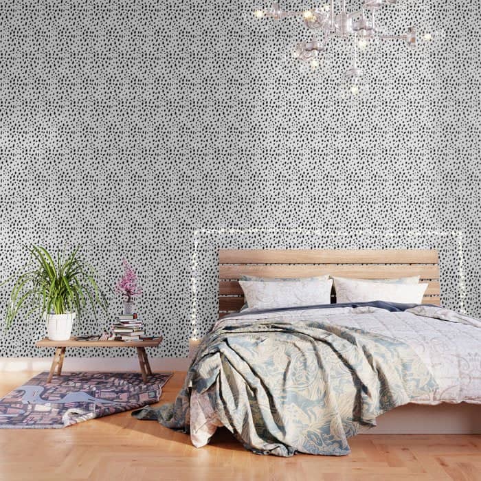 Black Geometrical Hand Painted Polka Dots Confetti Pattern Wallpaper