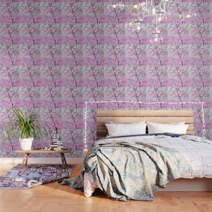 Elegant White Pink Floral Painting Pattern Wallpaper