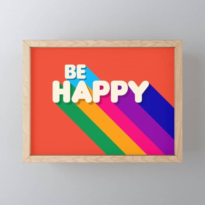 Be Happy - Rainbow Retro Typography Mini Art Print